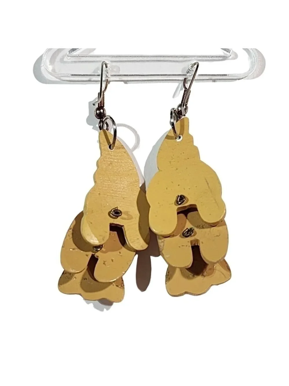 Vtg Handmade painted wood articulated dangle Cat or Fox earrings pierced